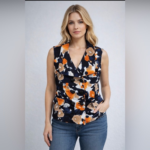 Tahari Jackets & Blazers - Tahari Black and Orange Floral Blazer Vest